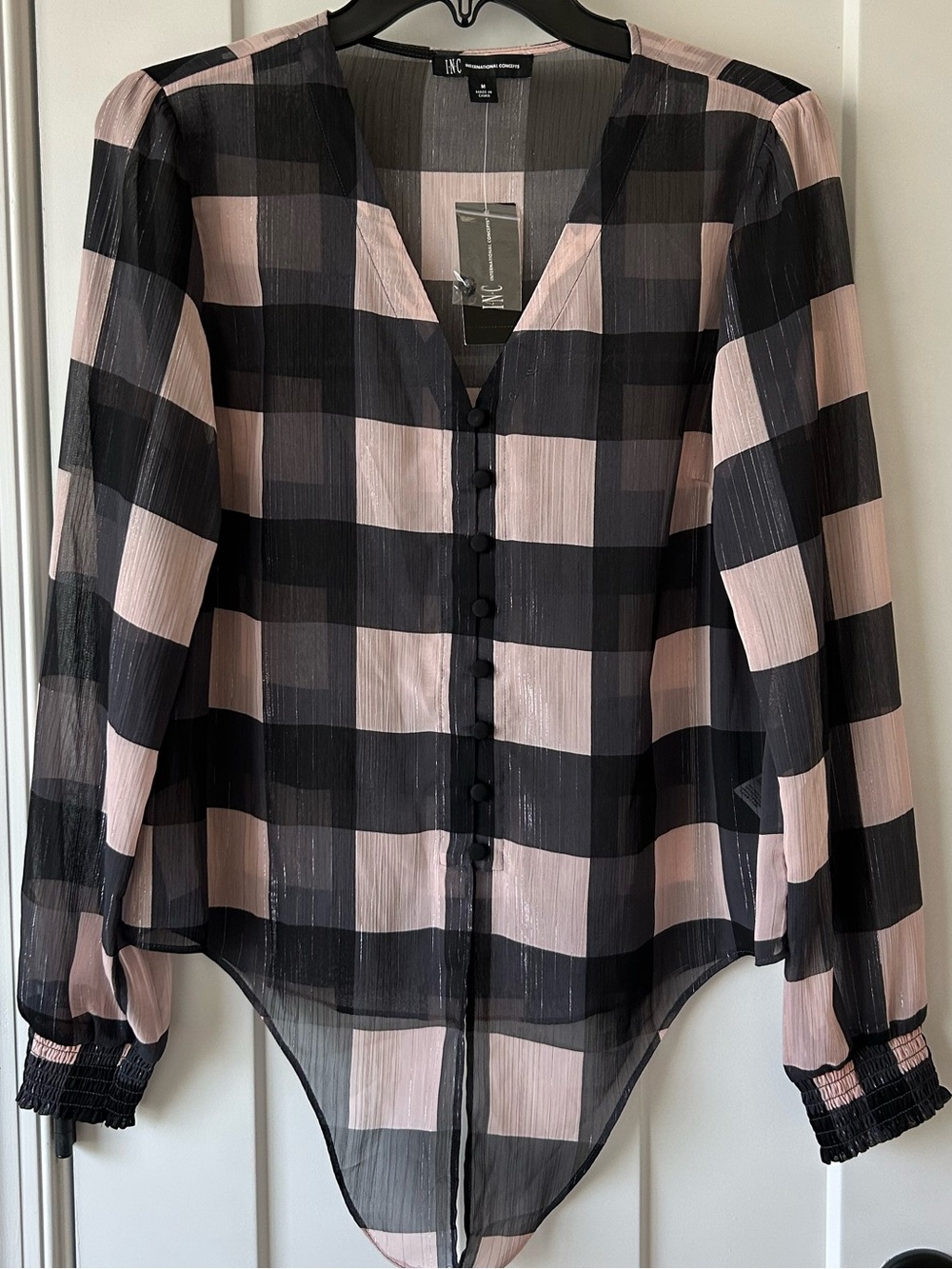 NWT - INC International Concepts Black and Blush Striped Sheer Top